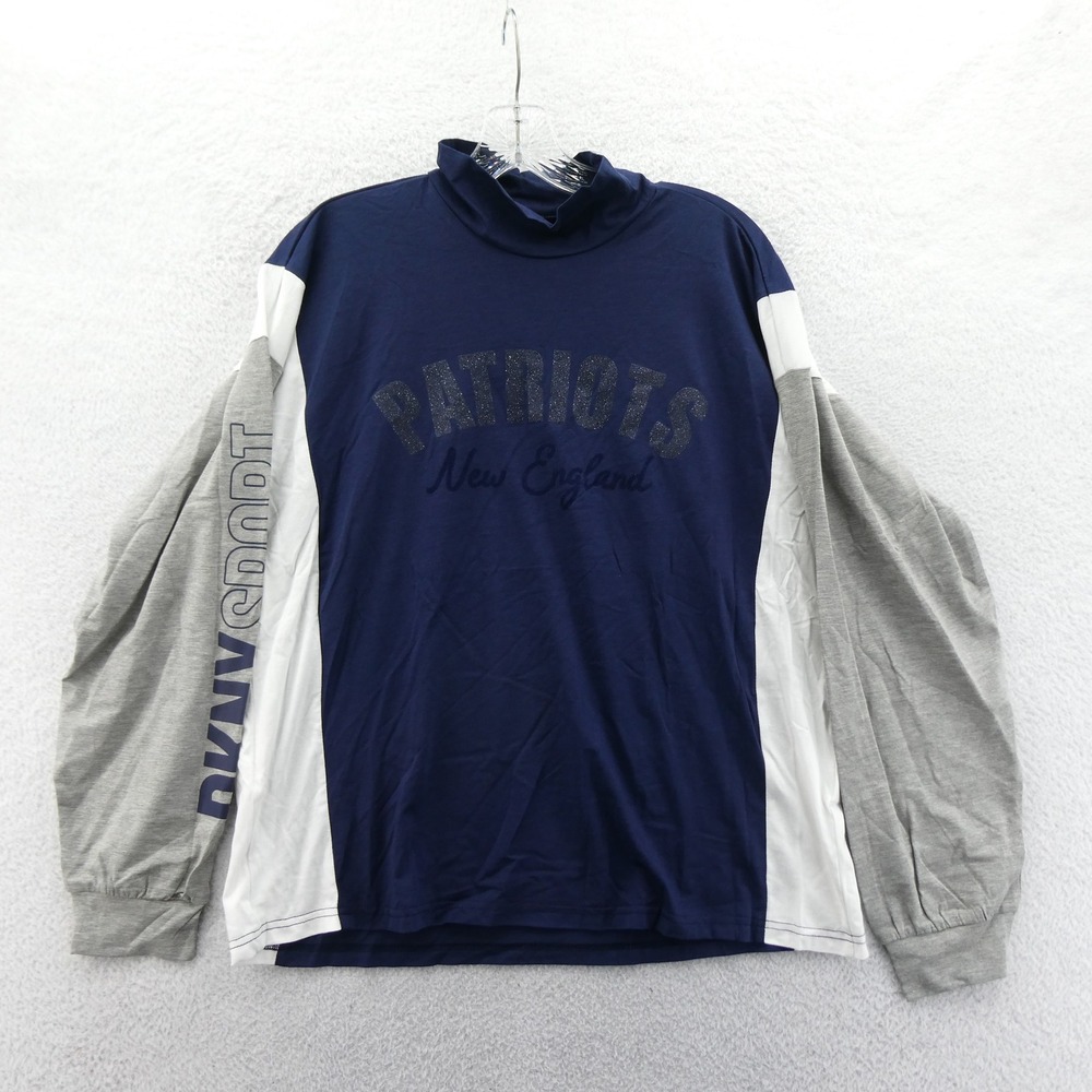 DKNY Sport Shirt Womens Small New England Patriots Navy Blue Mock Neck Vintage